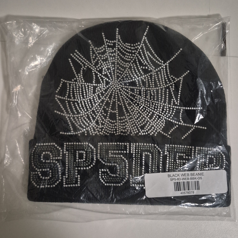 Black Beanie with Silver Web Design